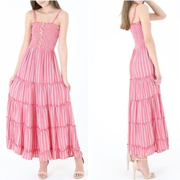 Gray Straps Smocked Tiered Maxi Dress - Picture 5 of 5